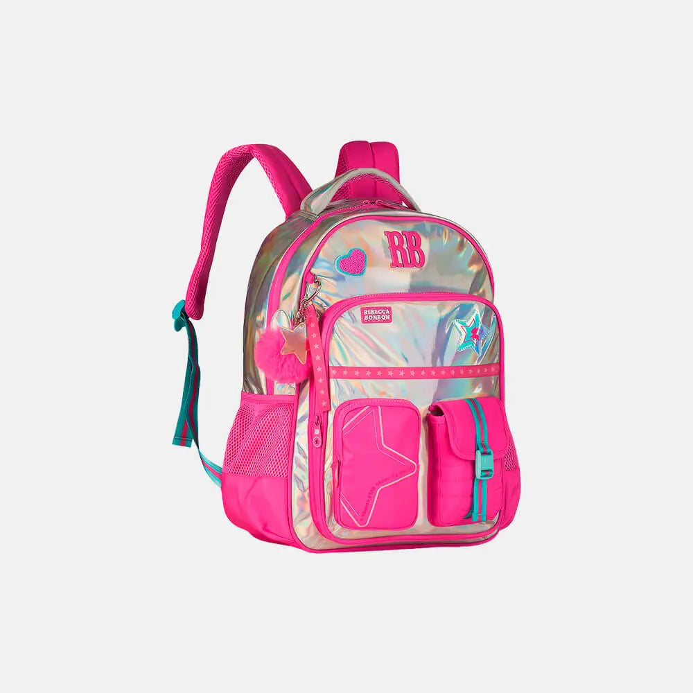 Mochila Juvenil Rebecca Bonbon Metalizada Rosa
