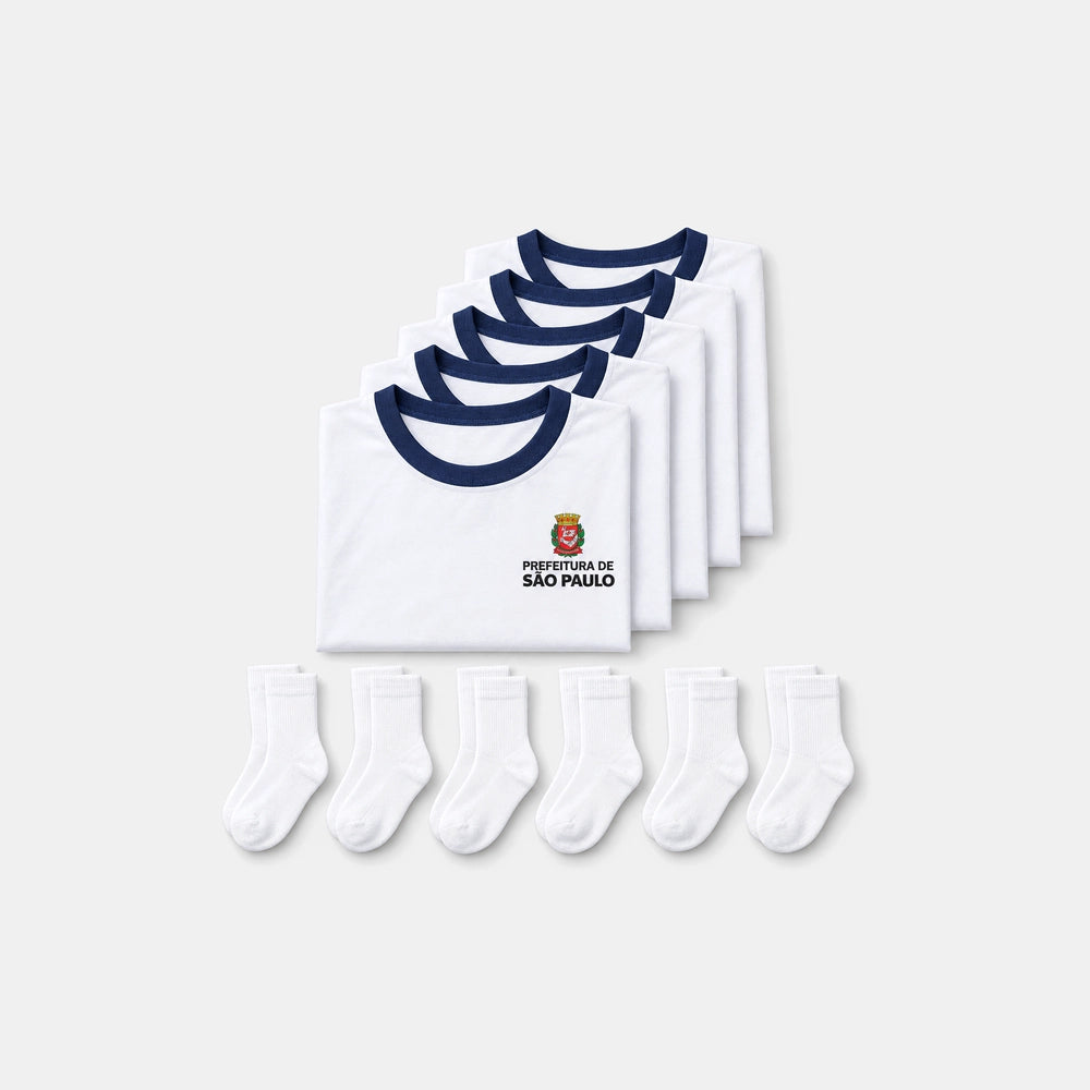 KIT Semana Completa: 5 camisetas escolares e 6 pares de meias da Prefeitura de São Paulo