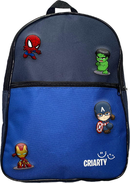 Mochila escolar Criarty - Azul Liso + 4 Termocolantes