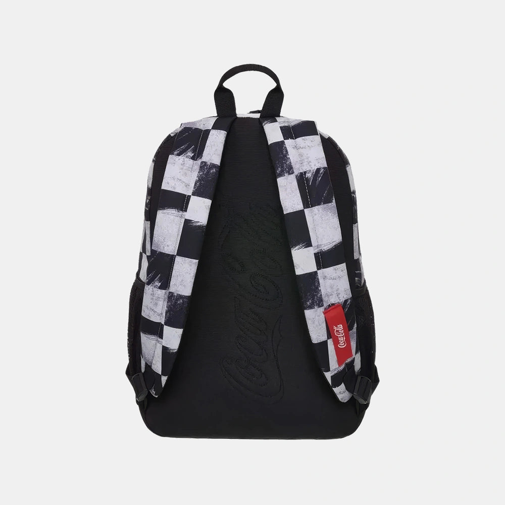 Mochila Juvenil Coca-Cola Quadriculado Cinza - costas