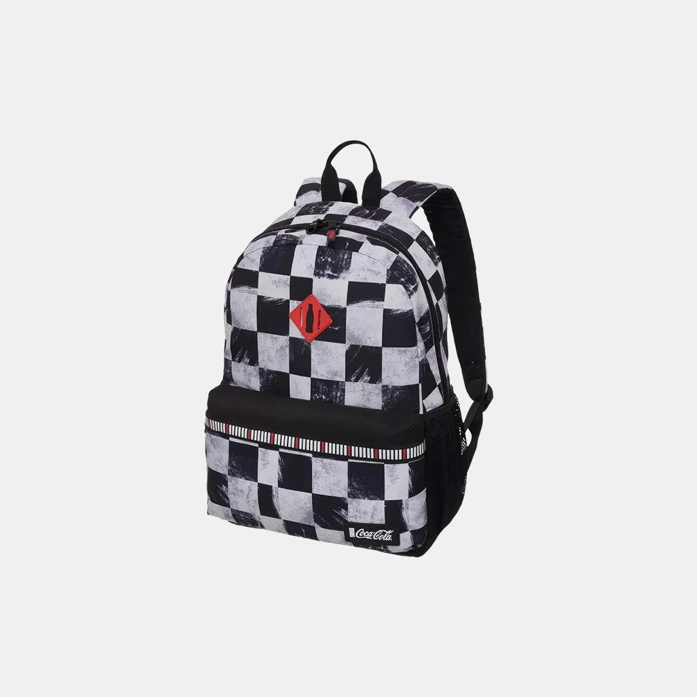 Mochila Juvenil Coca-Cola Quadriculado Cinza - frente