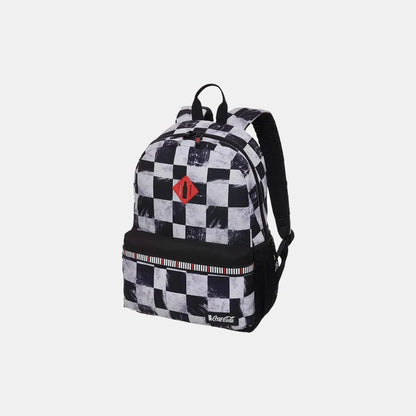 Mochila Juvenil Coca-Cola Quadriculado Cinza - frente