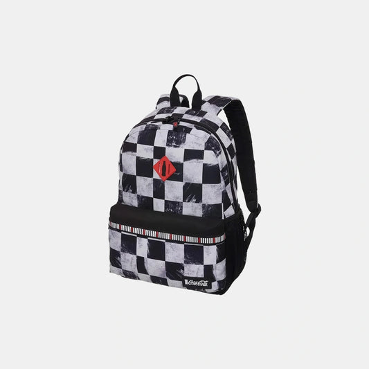 Mochila Juvenil Coca-Cola Quadriculado Cinza - frente