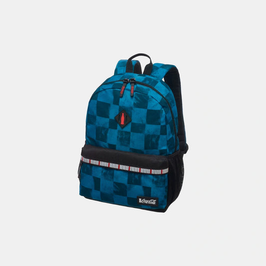 Mochila Juvenil Coca-Cola Quadriculado Azul