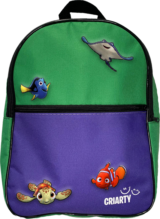Mochila Escolar Criarty - Verde/Roxo + 4 Termocolantes
