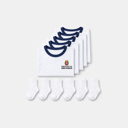 KIT Semana Completa: 5 camisetas escolares e 6 pares de meias da Prefeitura de São Paulo