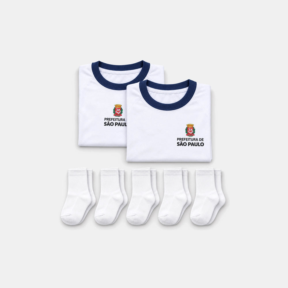 KIT Troca Diária: 2 camisetas escolares e 5 pares de meias da Prefeitura de São Paulo